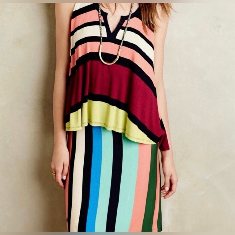 Anthropologie Maeve Layered Davina Dress Rainbow Stripe Size Small - Picture 3 of 5
